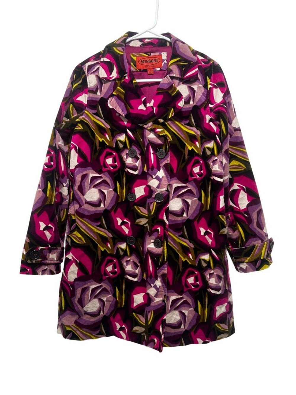 Missoni for Target Floral Pea Coat in Magenta, Purple, Olive